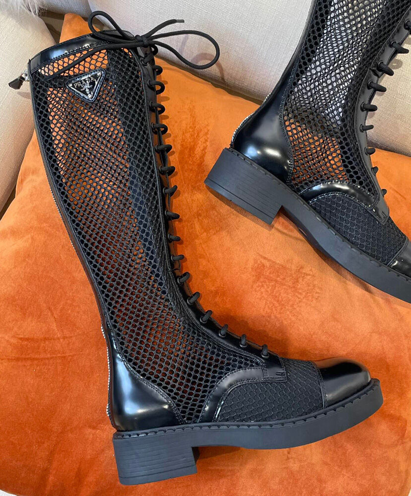Brushed Leather And Mesh Boots