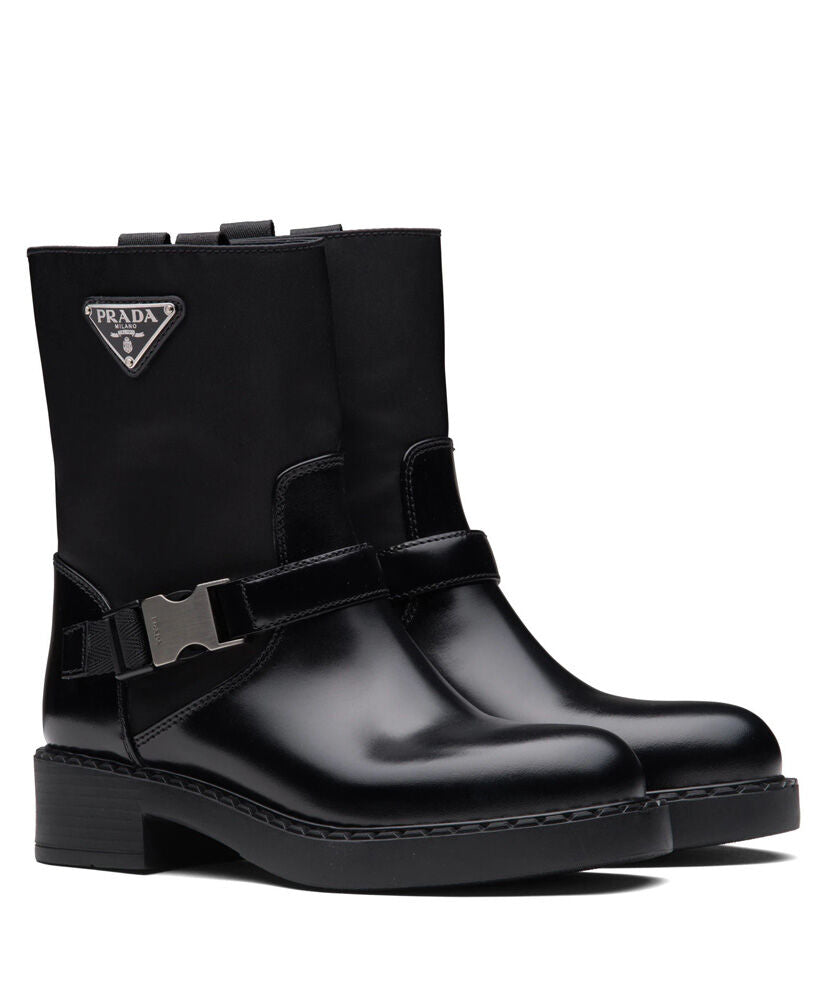 Re-Nylon And Leather Ankle Boots