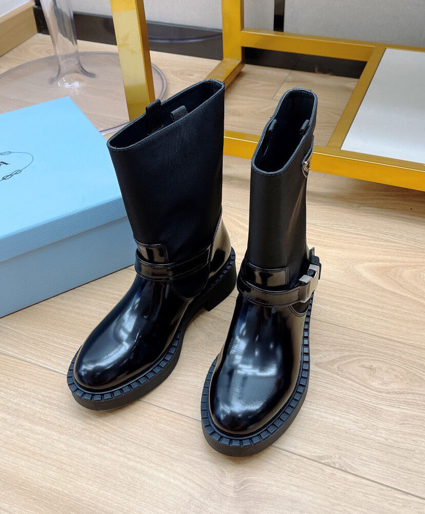Re-Nylon And Leather Ankle Boots