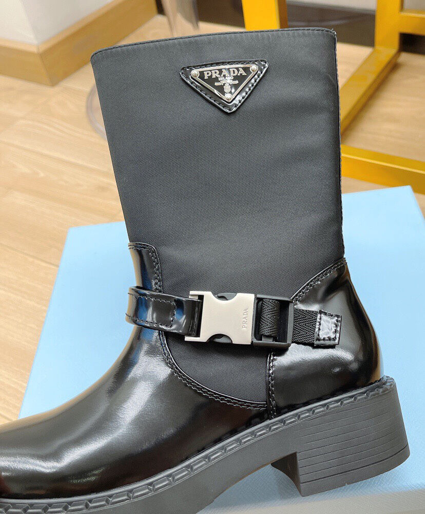 Re-Nylon And Leather Ankle Boots