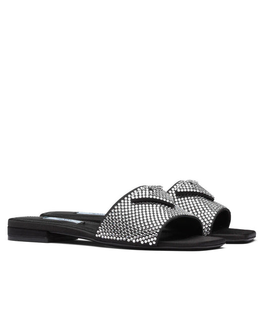 Satin Slides With Crystals - MarKat store