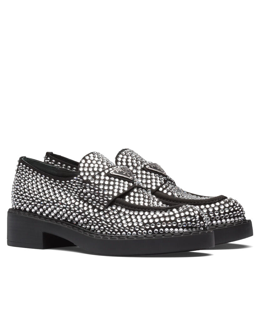 Chocolate Satin Loafers With Crystals - MarKat store