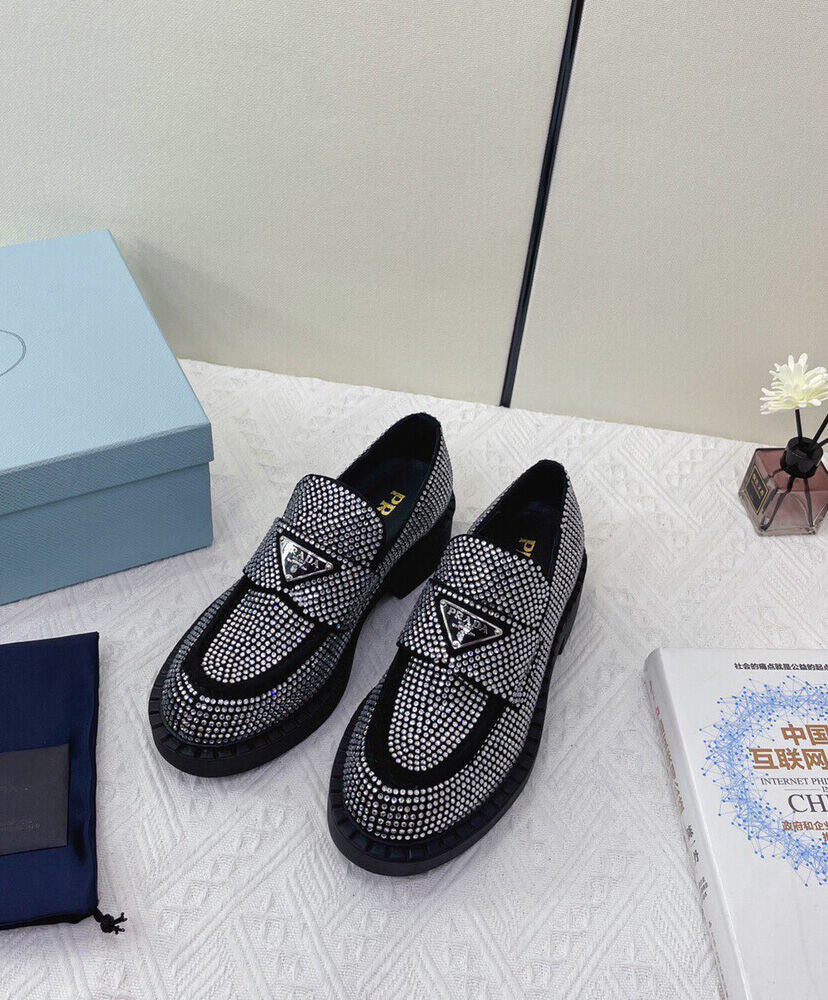 Chocolate Satin Loafers With Crystals - MarKat store