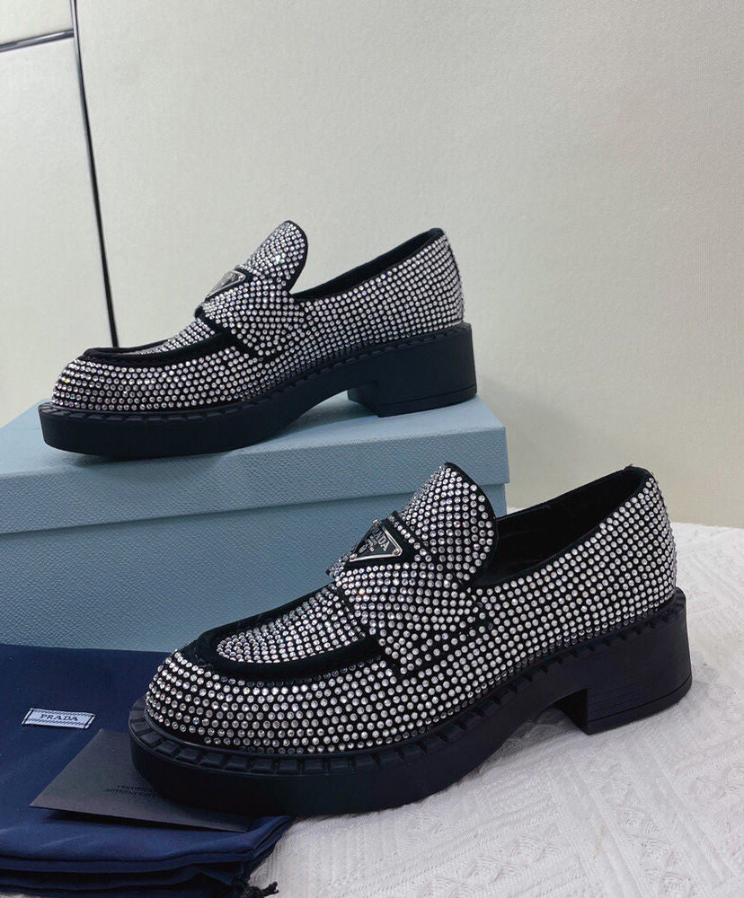 Chocolate Satin Loafers With Crystals - MarKat store