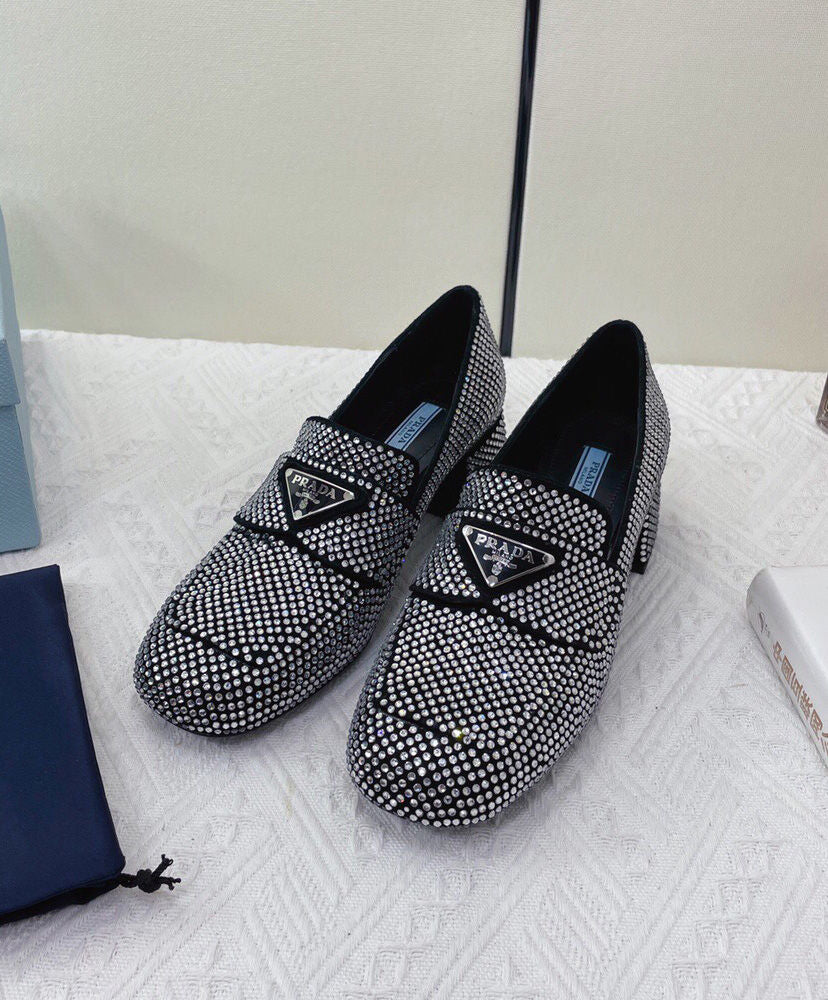 Satin Loafers With Crystals - MarKat store