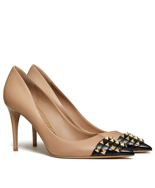 Rockstud Alcove Pump In Kidskin And Patent Leather 90 MM - MarKat store